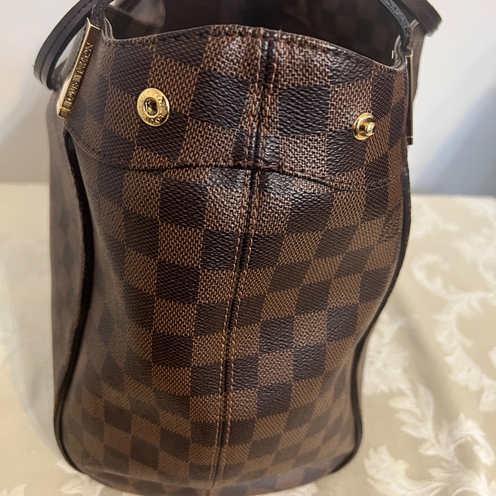 Louis Vuitton Brown Damier Ebene Canvas Tote with Gold Hardware - Picture 3 of 13